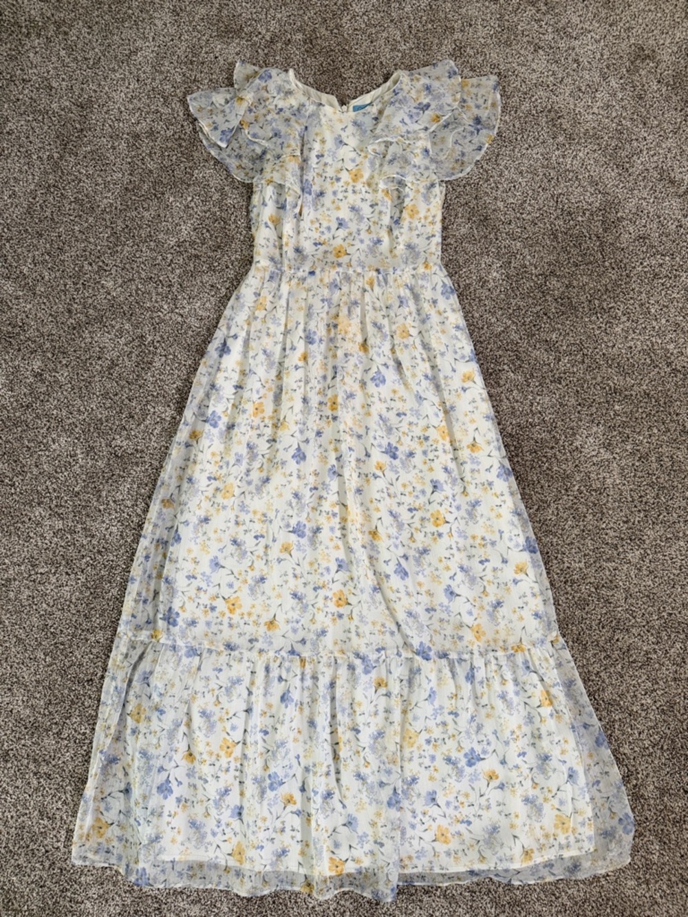CeCe White Maxi Dress with Yellow and Light Blue Floral Print
